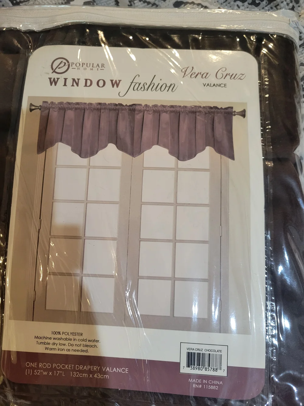 Popular Home Vera Cruz Velvet Window Valance - Brown